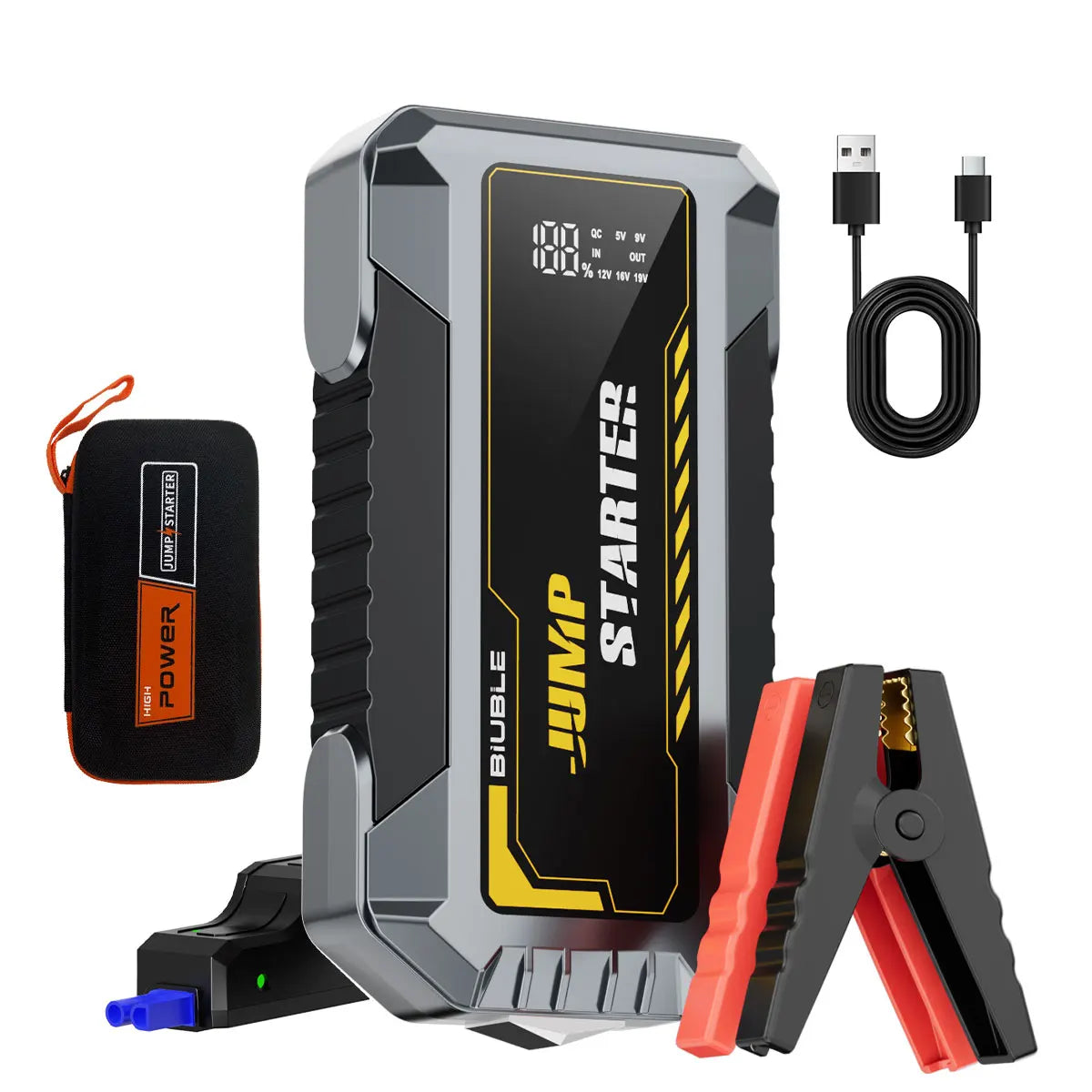 Car Jump Starter 12V Emergency Booster Smart Clamps Power Bank for Roadside Assistance Sedan/SUV/Truck/Motorcycle