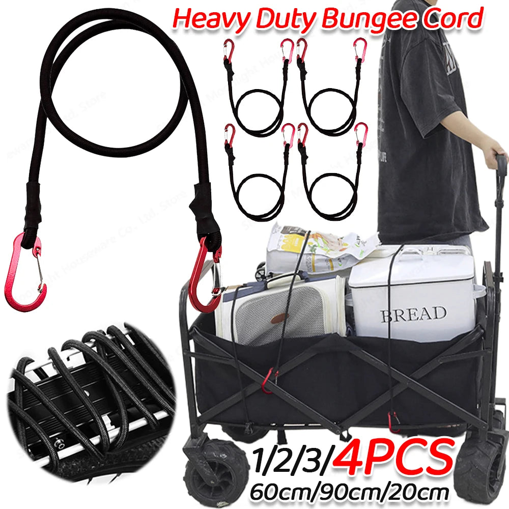 20/60/90CM Heavy Duty Bungee Cord Elastic Tie Strap String Carabiner Hooks Kayak Cycling Luggage Packing Ropes Camping Acces