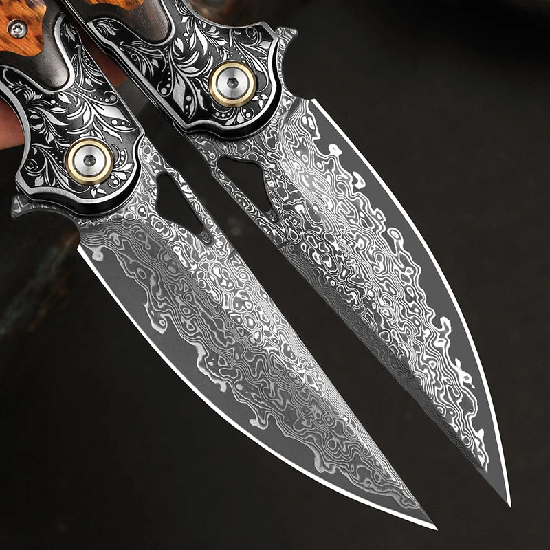 High-quality Damascus steel folding knife, men's everyday carry pocket knife, camping, hiking, hunting pocket EDC utility knife