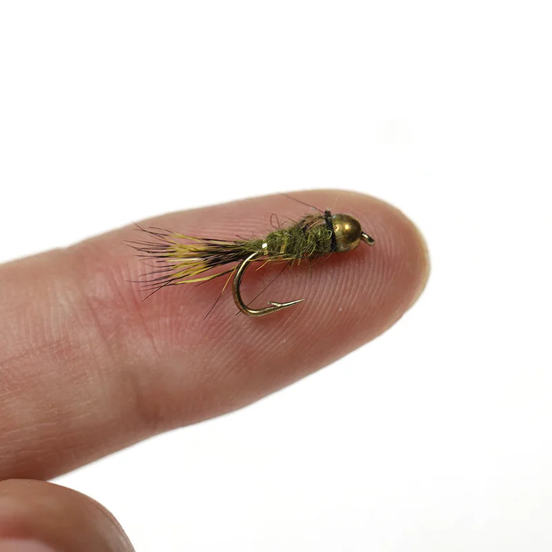 6pcs Barbed Tungsten Bead Head Jig Nymph Fly Pheasant Tail Fast Sinking Wet Euro Nymph Fly Trout Fishing Lures Baits 14-18#