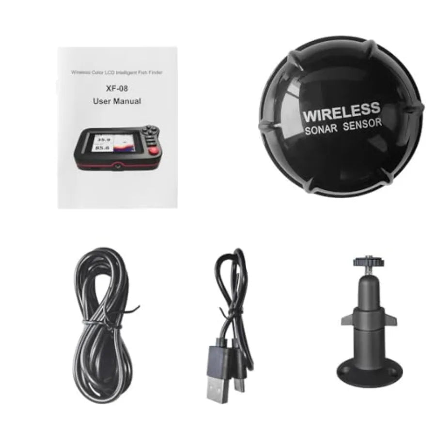 Handheld Fish Finder for kayak fishing: ABS plastic, black, portable sonar depth finder with LCD display and transducer