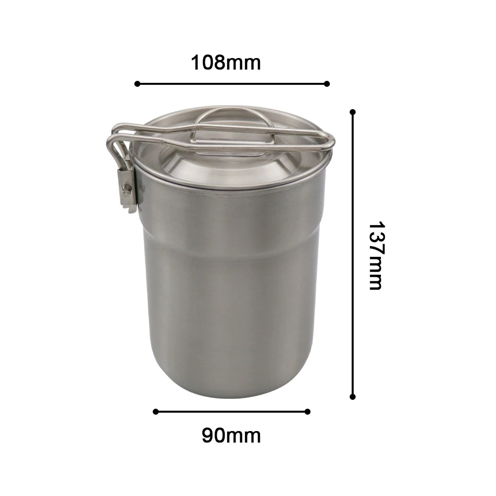 Camping Cup Stainless Steel Coffee Mug Portable Cooking Pot 1L with Lid Folding Handle for Camping Picnic Hiking