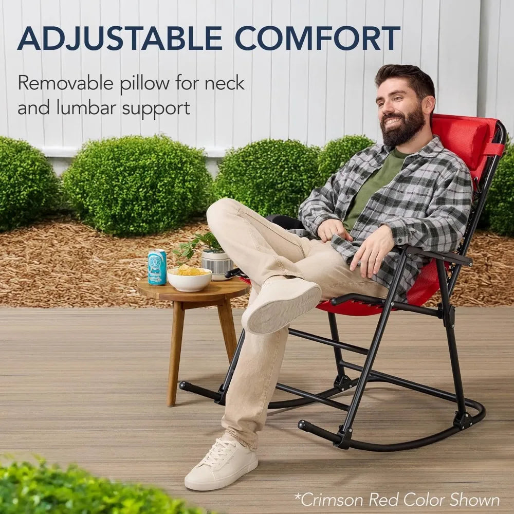 Zero Gravity Rocking Chair Folding Reclining Patio Lounge Adjustable Pillow Lawn Beach Camping 300lb, Custom