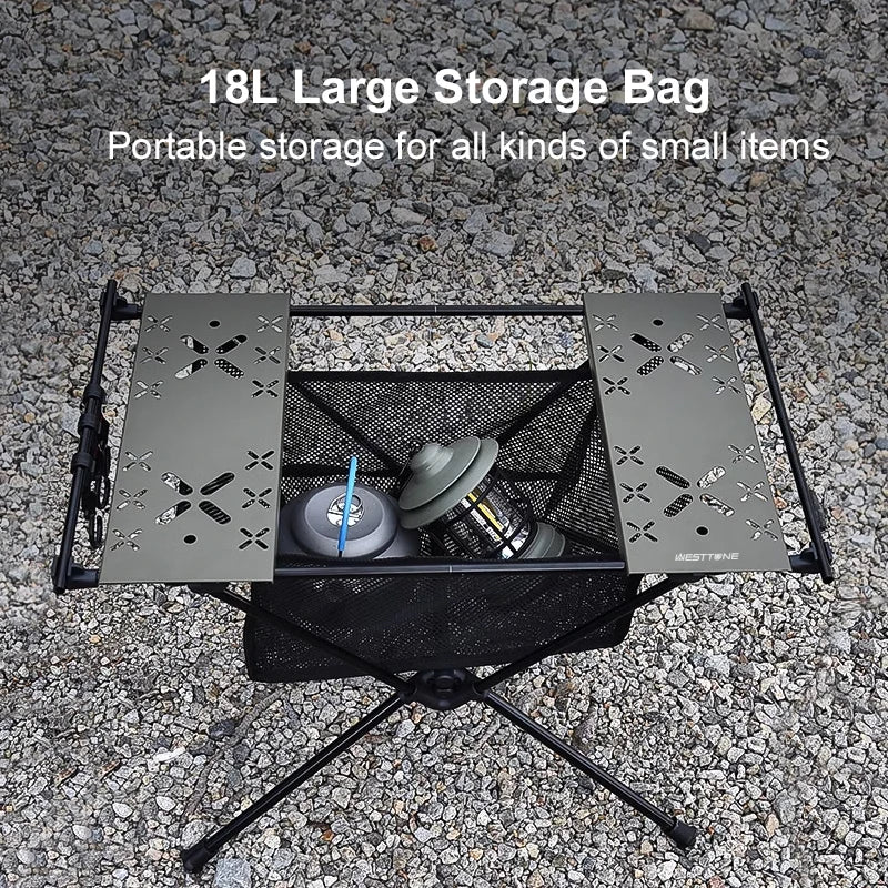 WESTTUNE Folding Camping Table Aluminum Lightweight Portable Table with Storage Mesh Bag for Outdoor Backyard Picnic BBQ Hiking