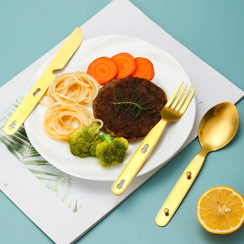 Stainless Steel Folding Camping Cutlery Set Compact Durable for Camping Hiking Picnics BBQs Essential Travel Kit