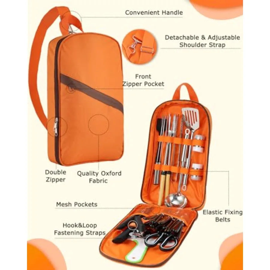 Camping Cooking Set - Camping Utensil Set Car Camping Cooking entials Gear for Camp Kitchen Cooking and Grilling, Stainl Steel