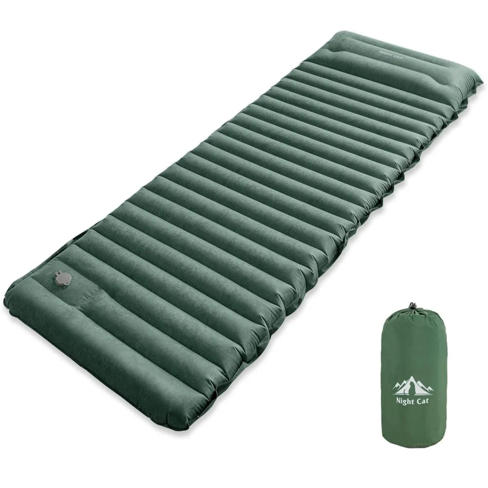 Night Cat Sleeping Pad for 1Person Camping Hiking - Ultralight Inflatable Sleeping Mat with Built-in Pillow & Foot Pump