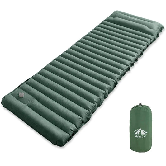 Night Cat Sleeping Pad for 1Person Camping Hiking - Ultralight Inflatable Sleeping Mat with Built-in Pillow & Foot Pump