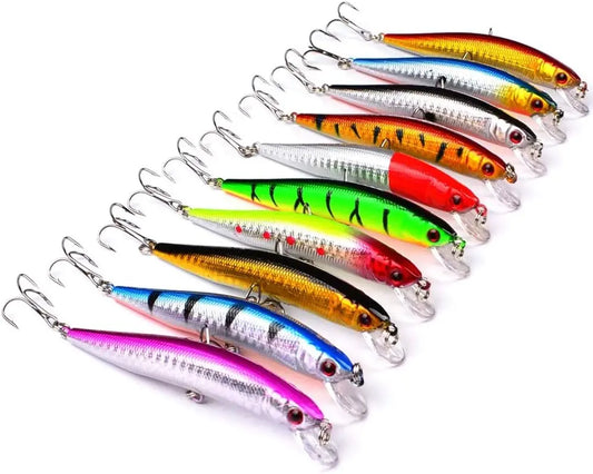 10pcs Life-Like Fishing Lures Swimbait Minnow Hard Baits Kit for Bass Trout Saltwater Freshwater