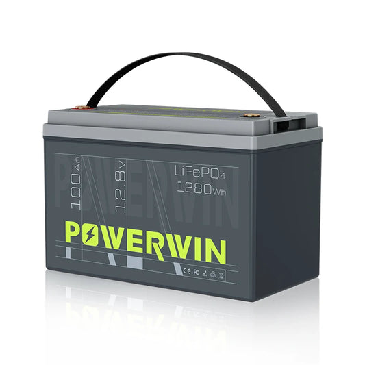 POWERWIN 12.8V 100Ah LiFePO4 Battery BT100 1280Wh Local Warehouse Deep Cycle Grade A  Battery for Solar RV Shipping not included