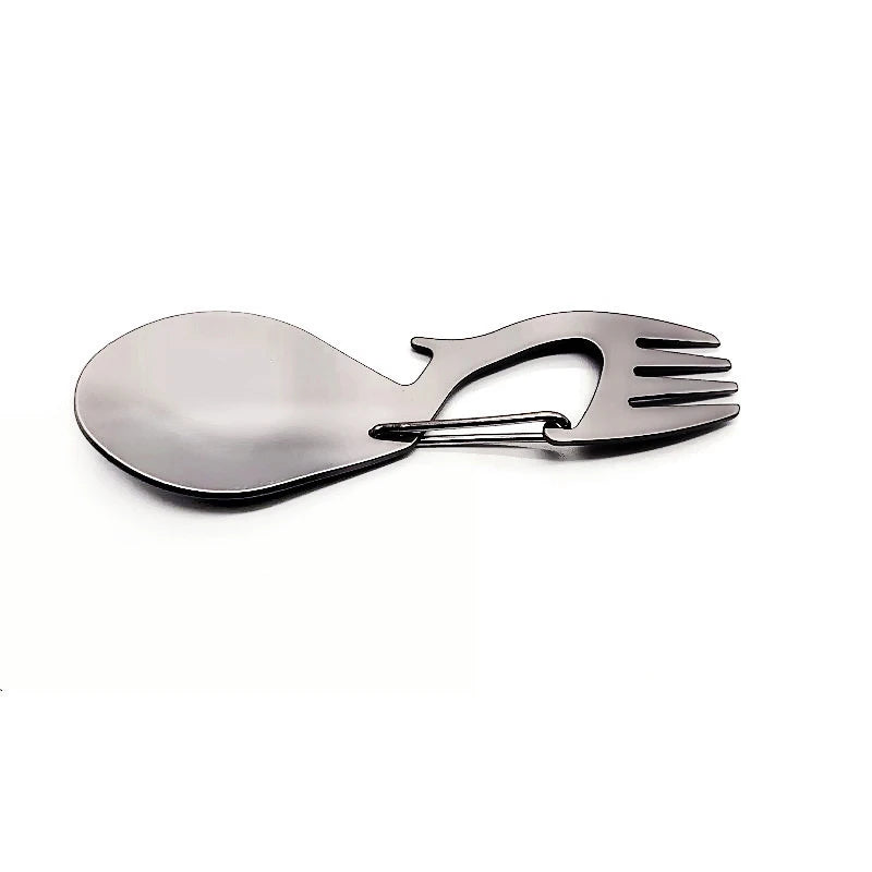 Multi functional pure titanium dual-use fork spoon, light titanium alloy spoon outdoor camping tableware spoon