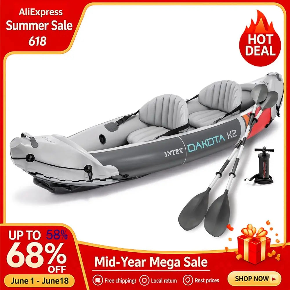 2Person Inflatable Kayak Set, Dakota K2 With 86in Oars And Pump Custom