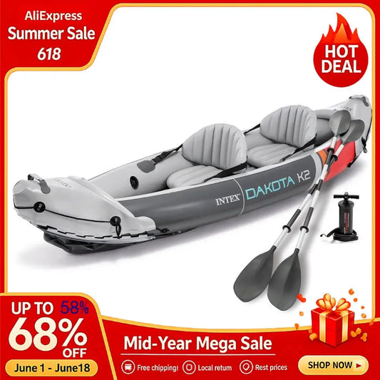 2Person Inflatable Kayak Set, Dakota K2 With 86in Oars And Pump Custom