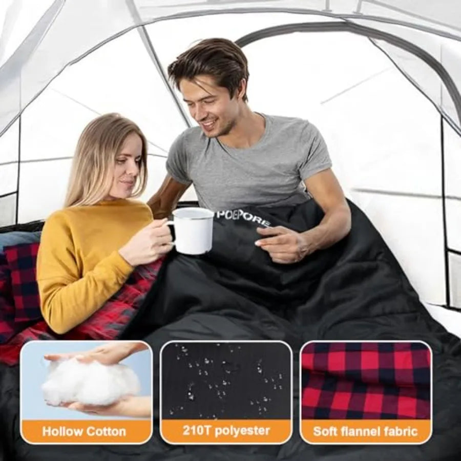Double Sleeping Bag Flannel for Adults with 2 Pillows 2 Person Sleeping Bags Camping XXL Queen Size Two Person Sleeping Bag for