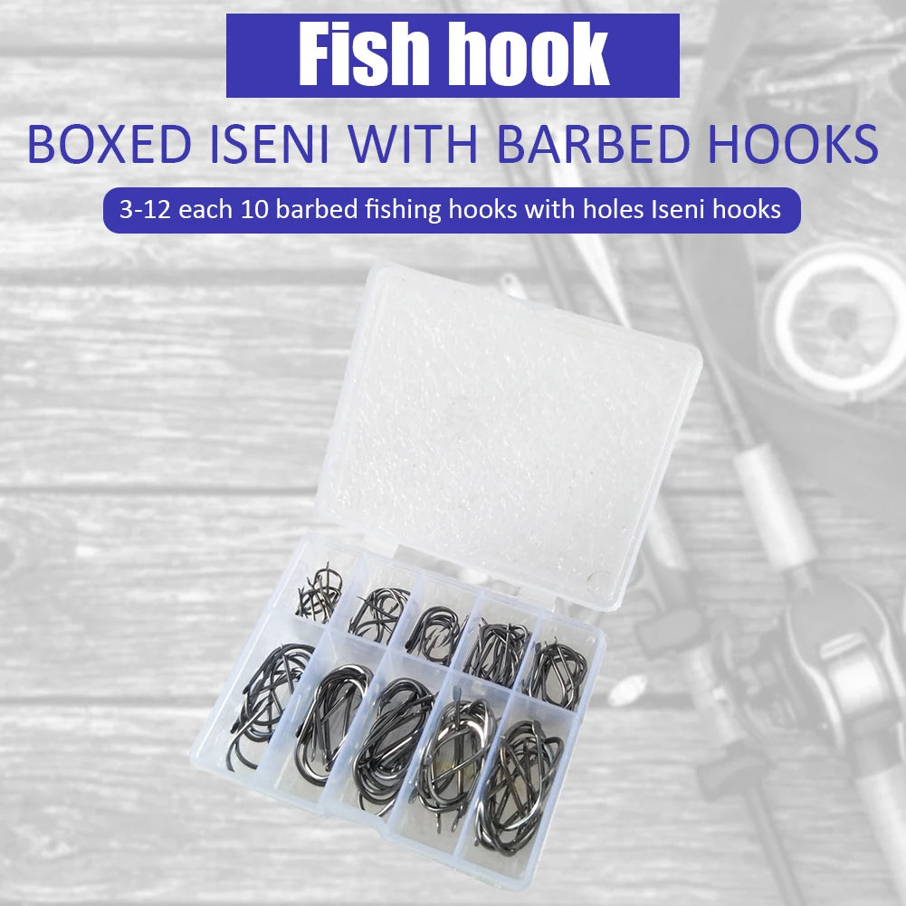 100Pcs/box Fishing Hooks Set Carbon Steel Single Circle Fishhook Fly Fishing Jip Barbed Carp Hooks Freshwater Fishing Tackle