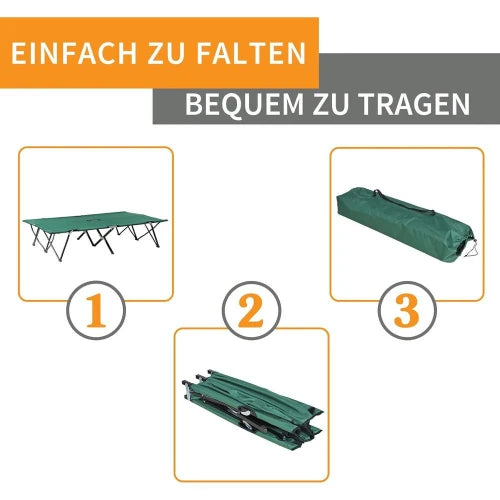 2 Person 50" Extra Wide Folding Camping Cot for Adults, Portable Elevated Outdoor Bed with Carry Bag for Beach Hiking, Green