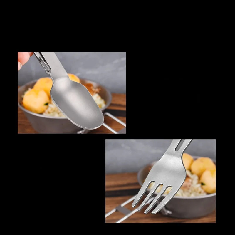 Titanium Folding Spork 2-in-1 Spoon Fork Combo for Camping Hiking Backpacking, Lightweight Portable Outdoor Utensil (1PC)