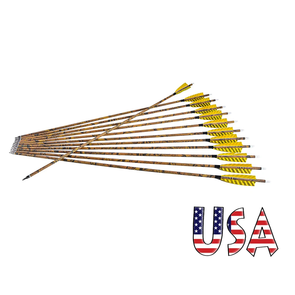 Spine 500 Carbon Arrows 31.5" Camo Color ID6.2mm Arrow Shaft 100 grain Arrowhead for Bow Hunting Shooting Target 6/12pcs