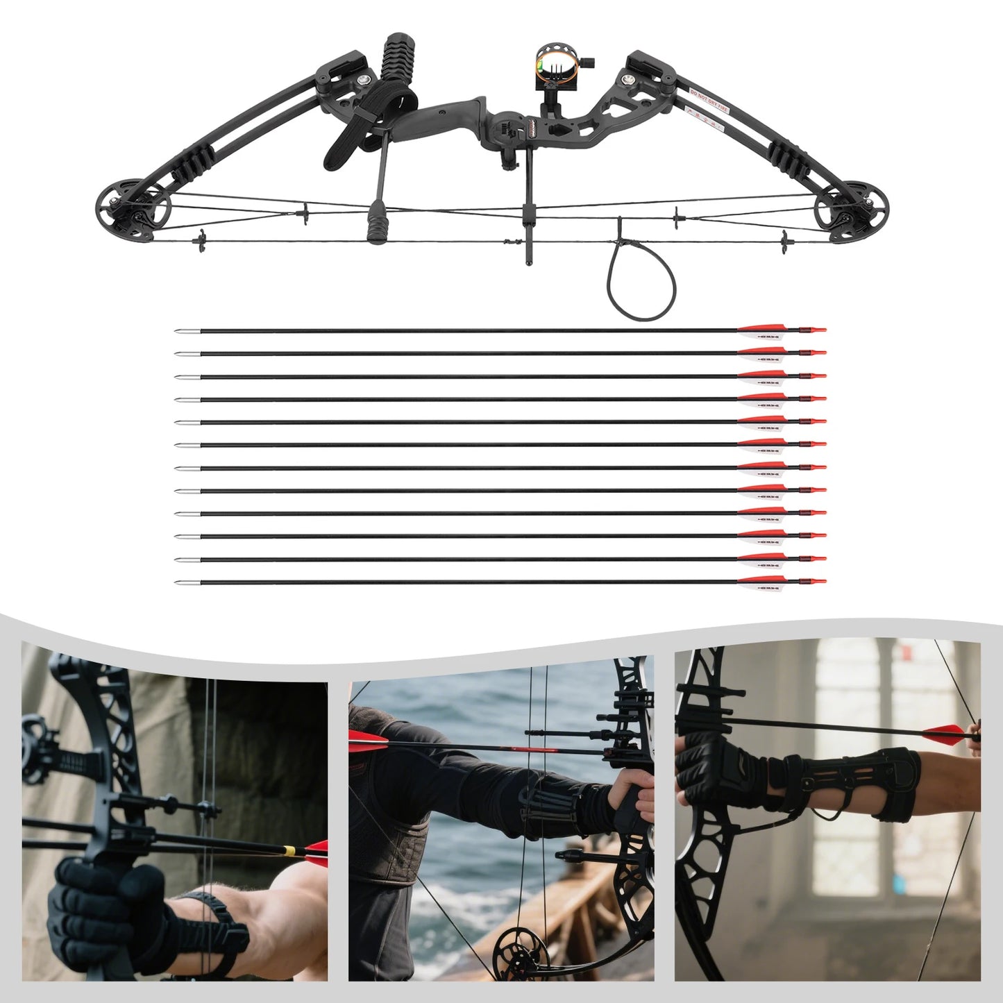 Hunting Bow Archery Arrows Set Right Hand Compound Bow Arrow Set, Draw Length 24"-29.5", Draw Weight 30-55 lbs,310 fps