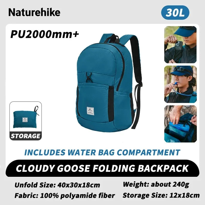 Naturehike 30L Silicone Folding Backpack Lightweight Portable Waterproof Outdoor Camping Hiking Shoulder Bag for Travel Airplane