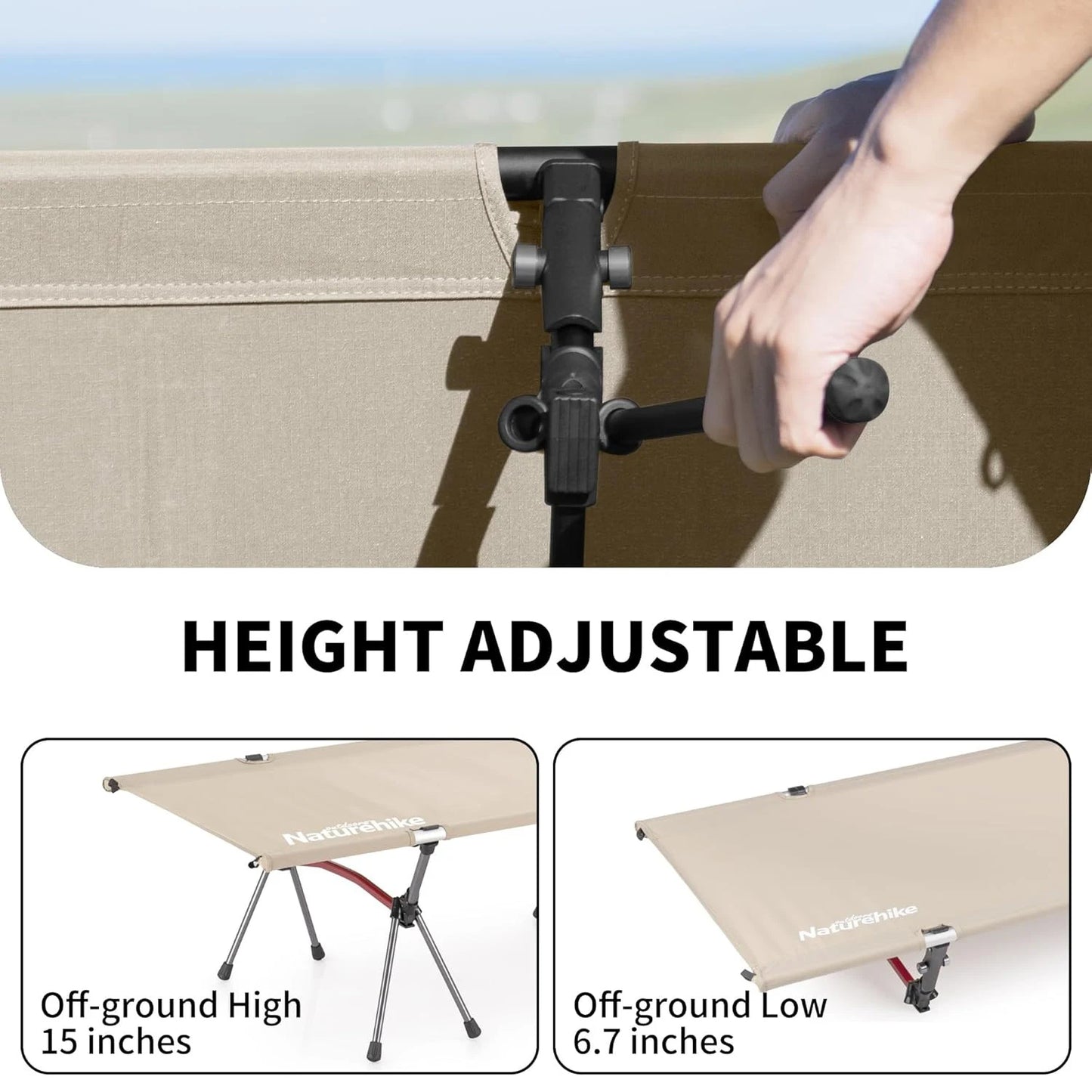 Naturehike Folding Camping Cot Portable Height Adjustable Ultralight Backpacking Cot Tent Travel Outdoor Camp Single Bed
