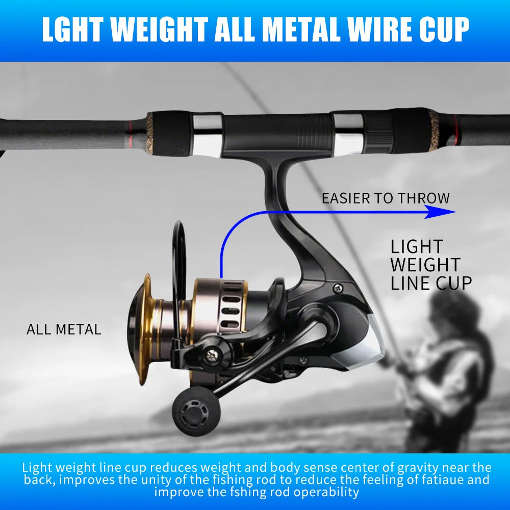 All-metal line Cup Spinning Reel Fishing Reels 1000 5.2:1 Gear Ratio Ultra Light Saltwater Spinning Fishing Reel 22lb Max Drag