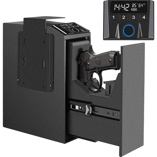 Slider Hidden Handgun Safe Biometric Fingerprint Smart Pistol Safe for Nightstand Desk Bedside - Auto Sliding Door- Fingerprint