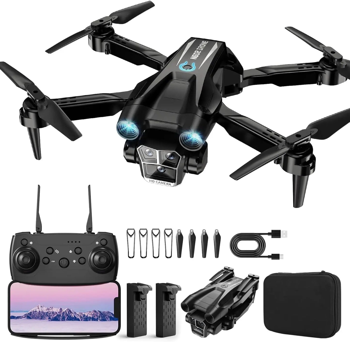 1080P HD Camera Drone for Beginners, Foldable Quadcopter with 2 Batteries & Case, Stable Flight