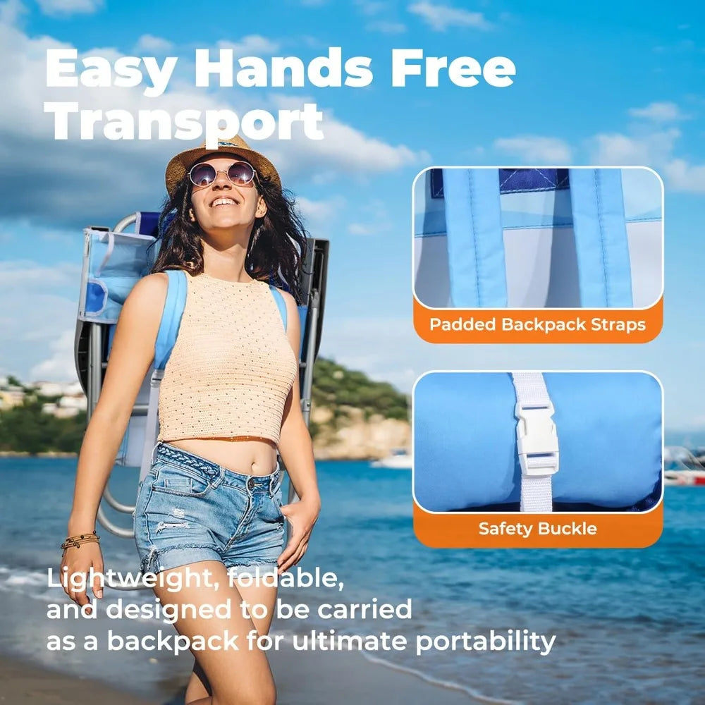 Tall Beach Chairs for Adults – 5-Position Reclining Backpack Chair with Large Insulated Cooler & Storage Pocket, Customized