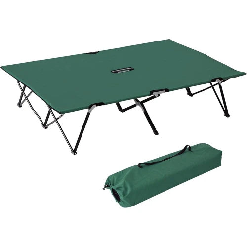 2 Person 50" Extra Wide Folding Camping Cot for Adults, Portable Elevated Outdoor Bed with Carry Bag for Beach Hiking, Green