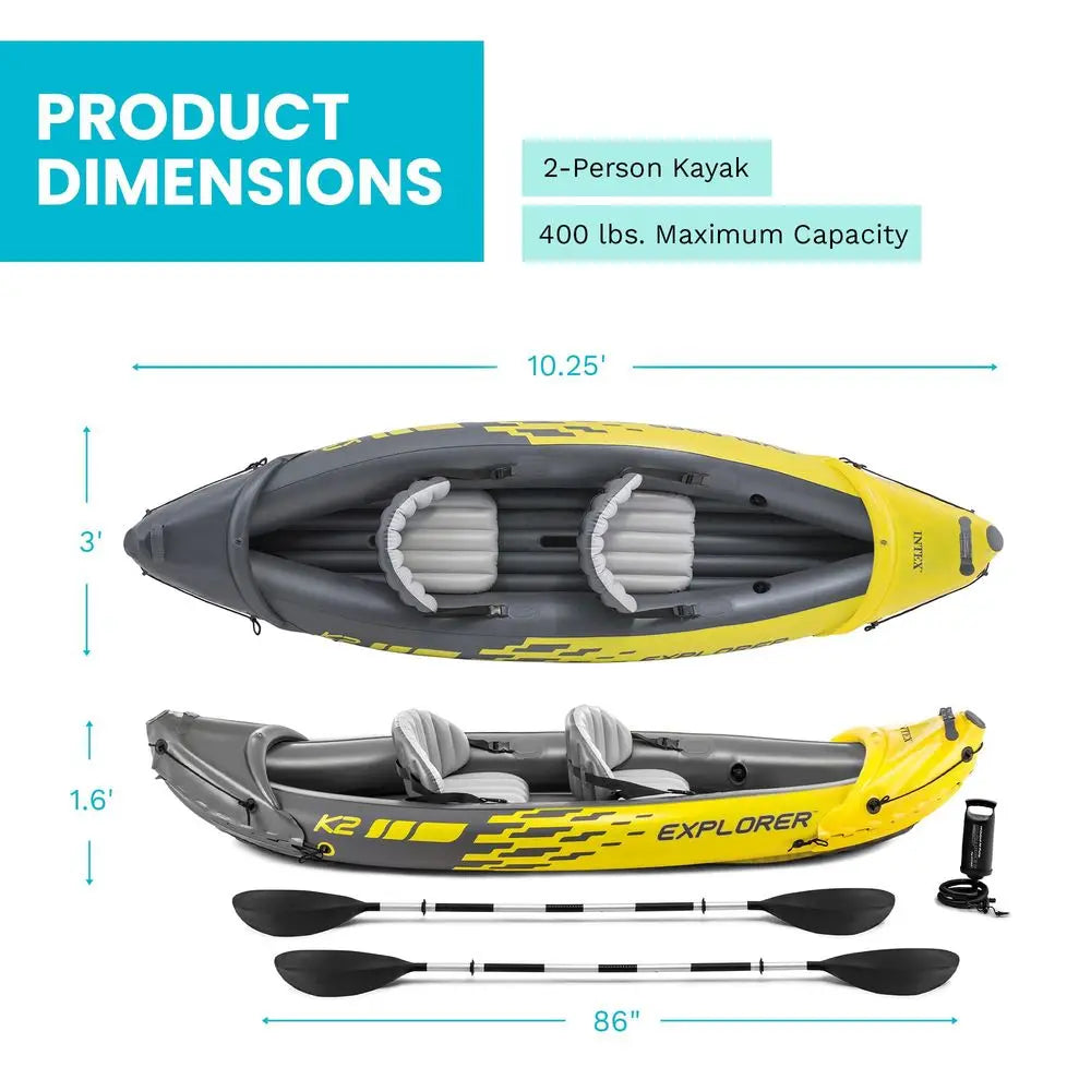 68307EP K2 Inflatable Kayak Set Deluxe 86in Kayak Paddles And HighOutput Pump Adjustable Seats With Backrest Removable Custom