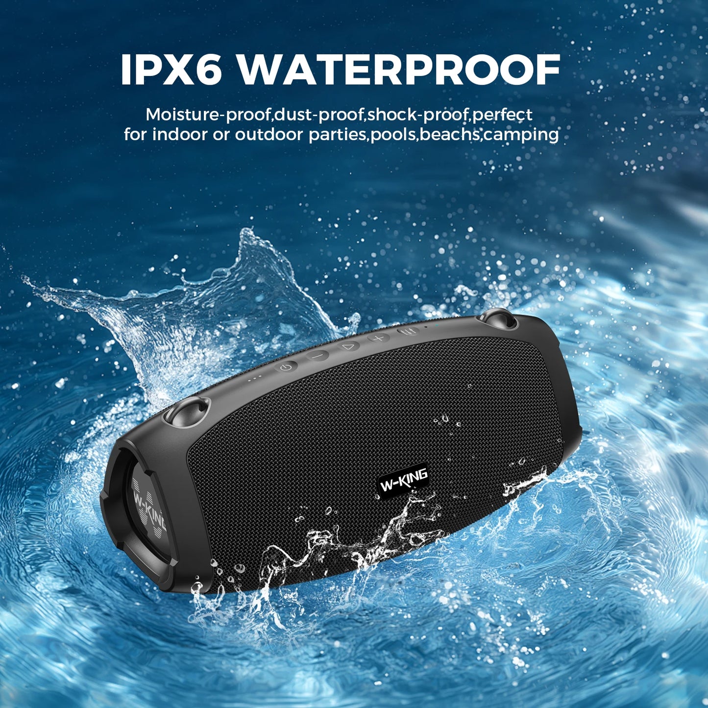 W-KING 70W Waterproof Portable Loud Bluetooth Speaker, Wireless Outdoor Boombox SubwooferTriple Passive Radiators-Deep Bass