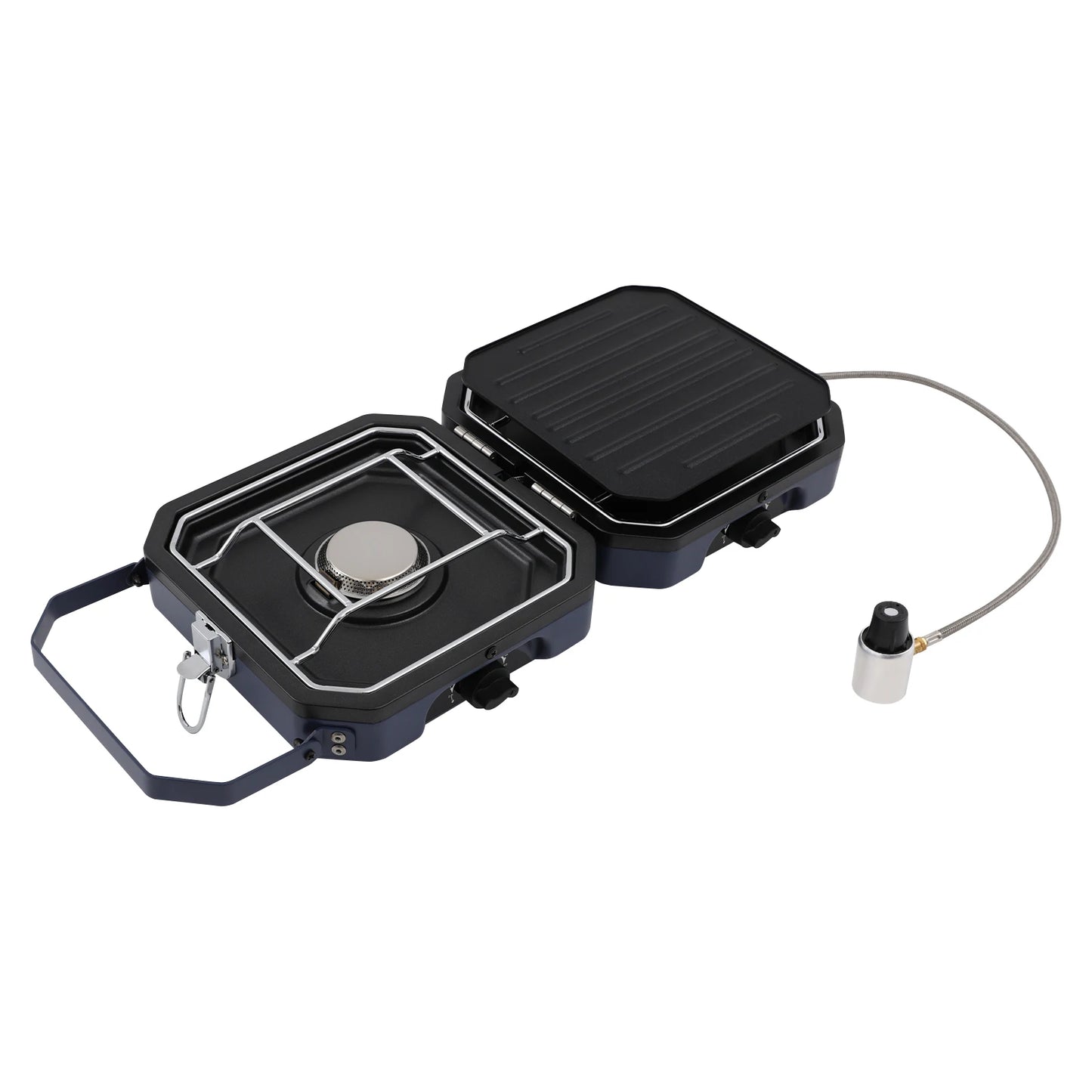 Foldable Camp Stove with Grill Pan, 2-Burners Portable Stove for Camping, BBQ Outdoor Gas Cooker, Dual Control Knobs