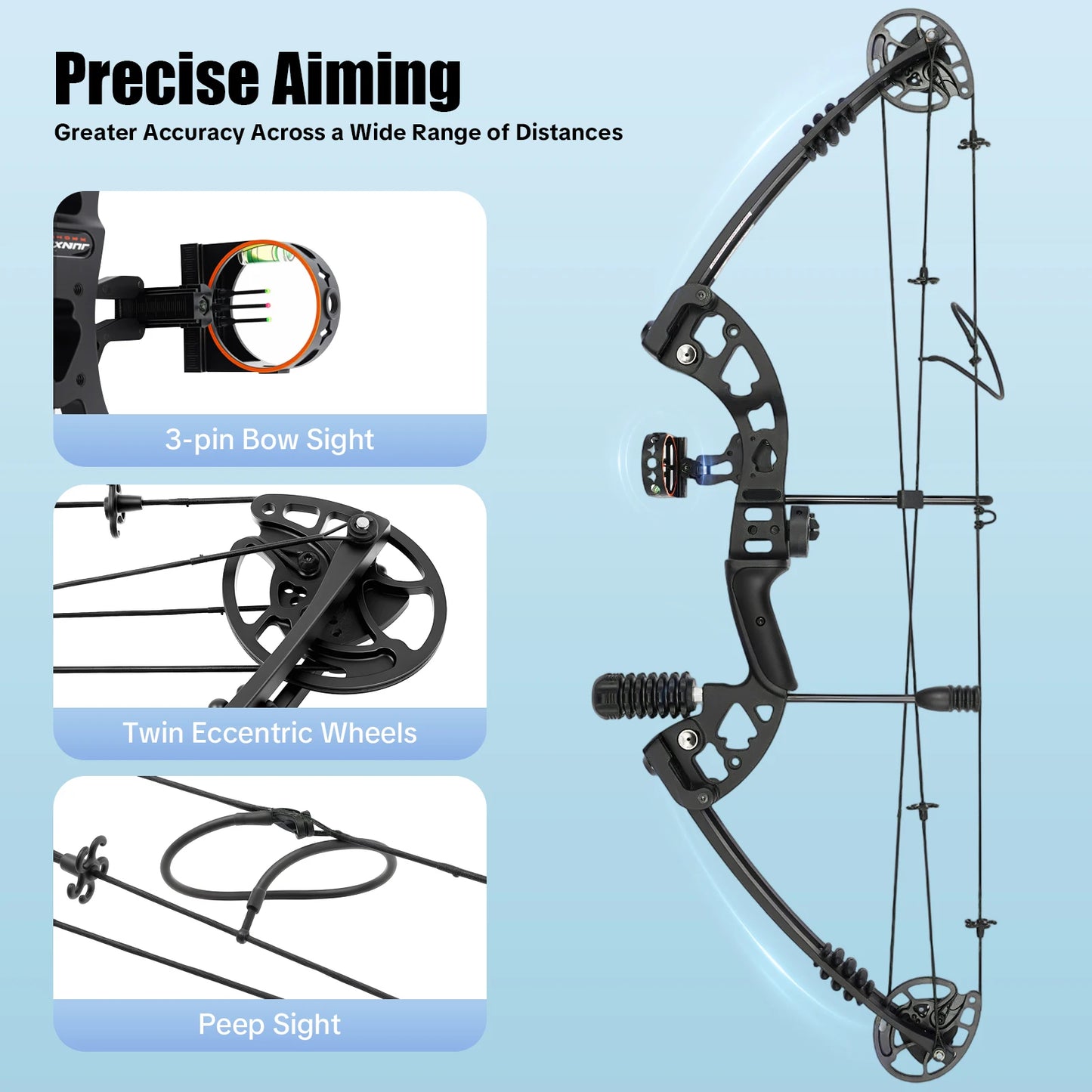 Compound Bow Hunting Kit with 12 Arrows 3-Pin Sight Adjustable Draw Weight and Length for Archery Enthusiasts,Beginners
