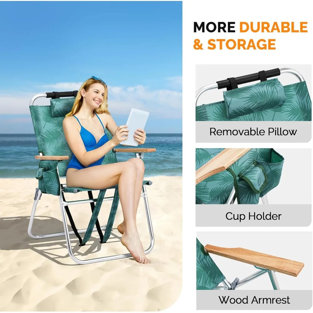 Lightweught 17" Backpack Beach Chair, Tall Beach Chairs for Adults, Portable with Adjustable Straps, 3-Position Customized