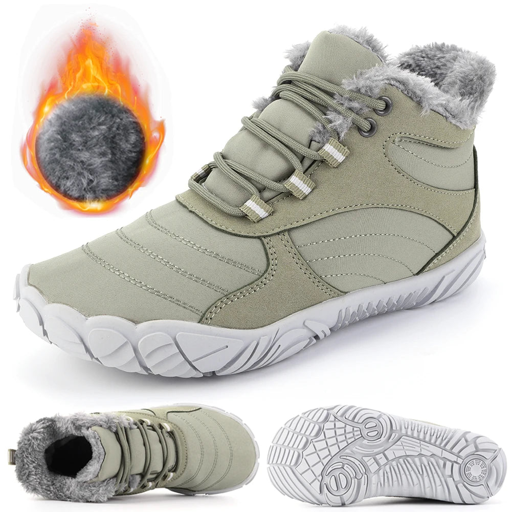 Warm Hike Shoes Non-Slip Waterproof Warm Fur Lined for Women Men (Green 38)