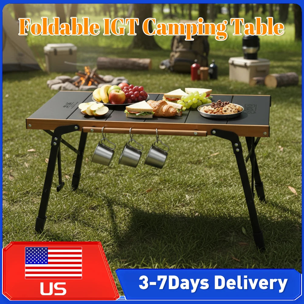 Ultralight Aluminum IGT Folding Camping Table Portable Outdoor Table with Carry Bag for BBQ Grill Picnic Travel Fishing Supplies