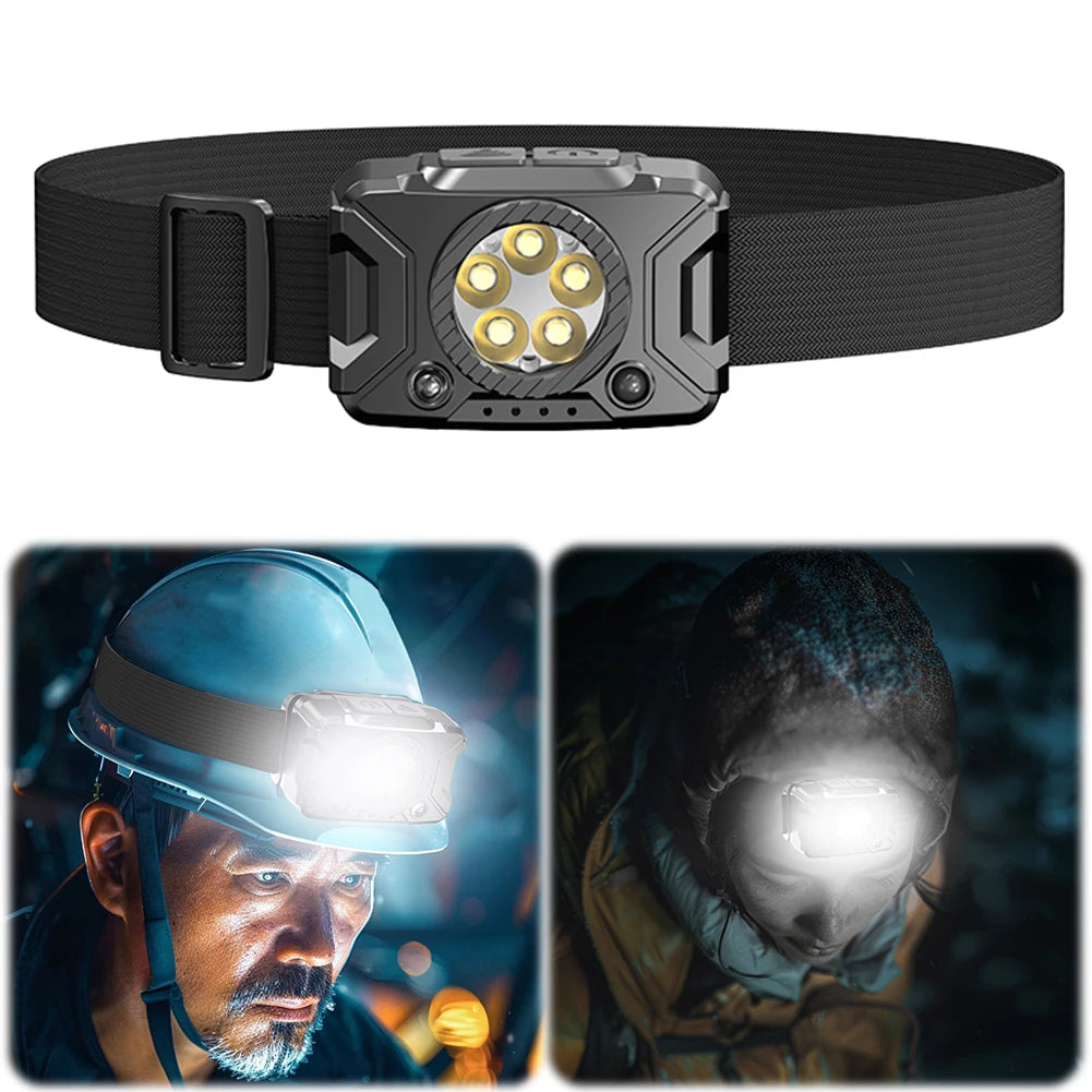 LED Outdoor Head Flashlight 300LM Camping Search Light 500mAh High Brightness Headlight Power Display for Outdoor Camping Hiking