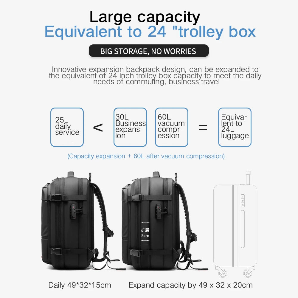 Travel Backpack Vacuum Compression 17 inch Laptop Backpack Business Large Capacity School Backpack Expanded Hiking Backpack