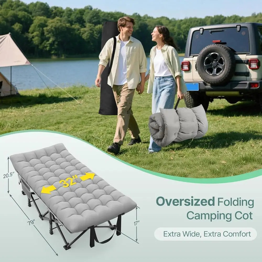 Heavy-Duty XXL Camping Cot with Pillow Mattress, 900 lbs Capacity, 1200D Double-Layer Fabric, Portable Cot for Adults, Includes