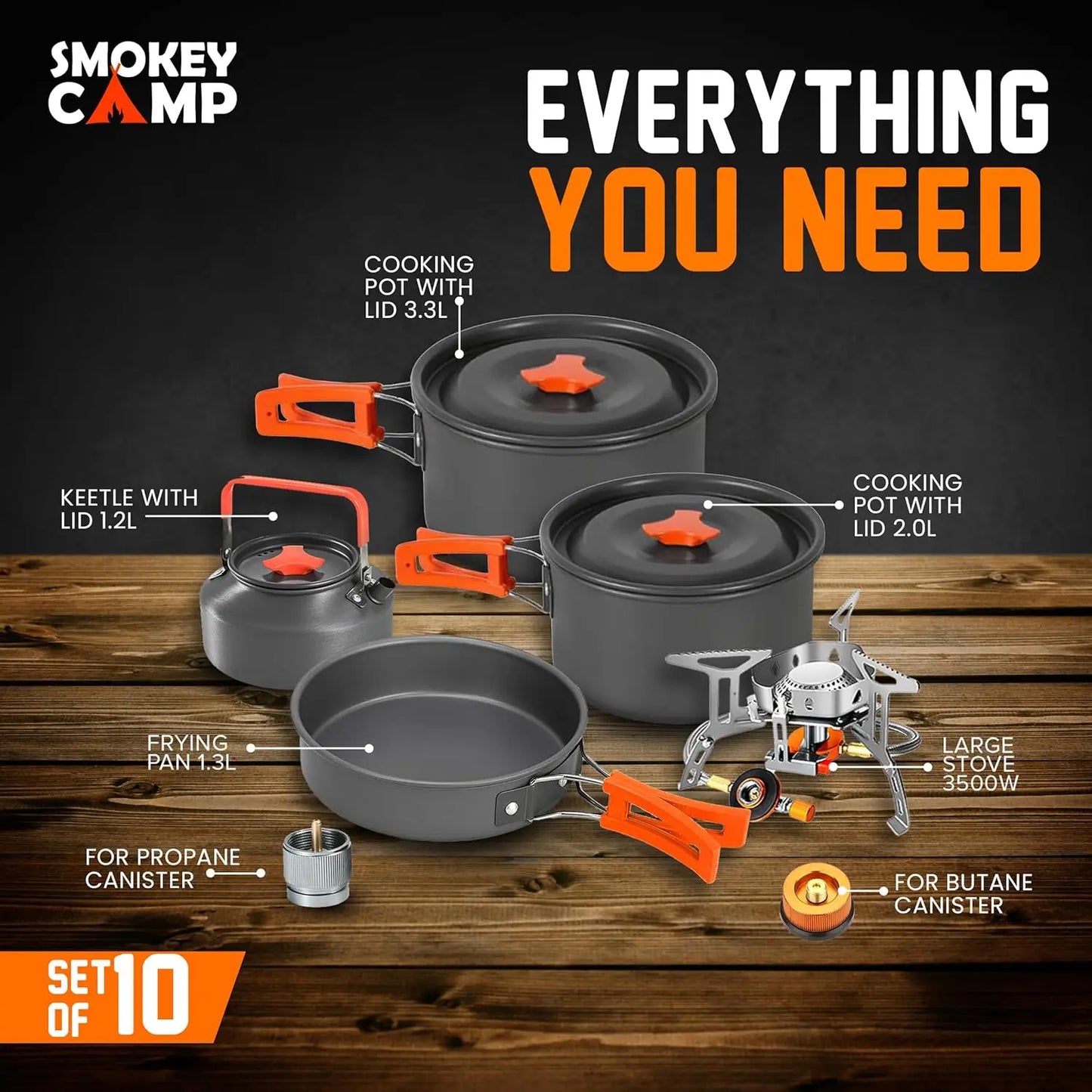 Camping Cookware MKit Set with Stove - Backpacking Camping Pots and Pans Set, All in One Non-Stick