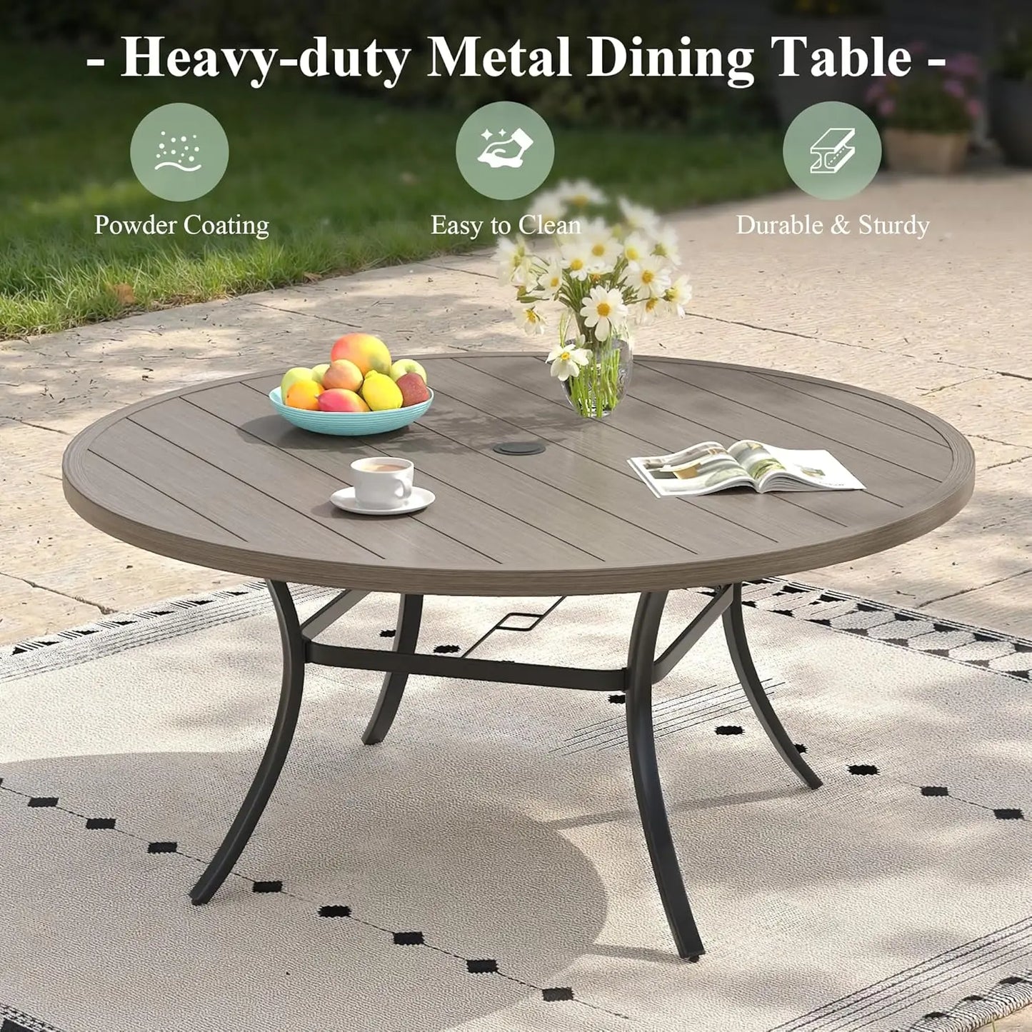 Outdoor Dining Set for 6, 50" Outdoor Dining Table with Umbrella Hole and Padded Textilene Patio Swivel Chairs, 7, Customized