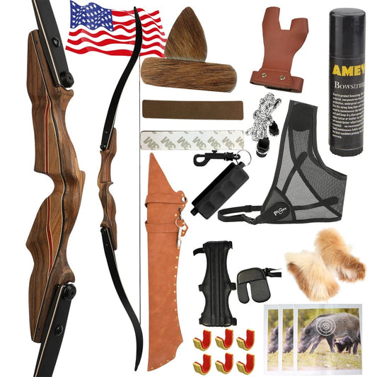 Archery Recurve Split Bow ILF 60 Inch 30-60lbs Right Hand Detachable Wood Riser for Archery Outdoor Hunting Shooting Sports