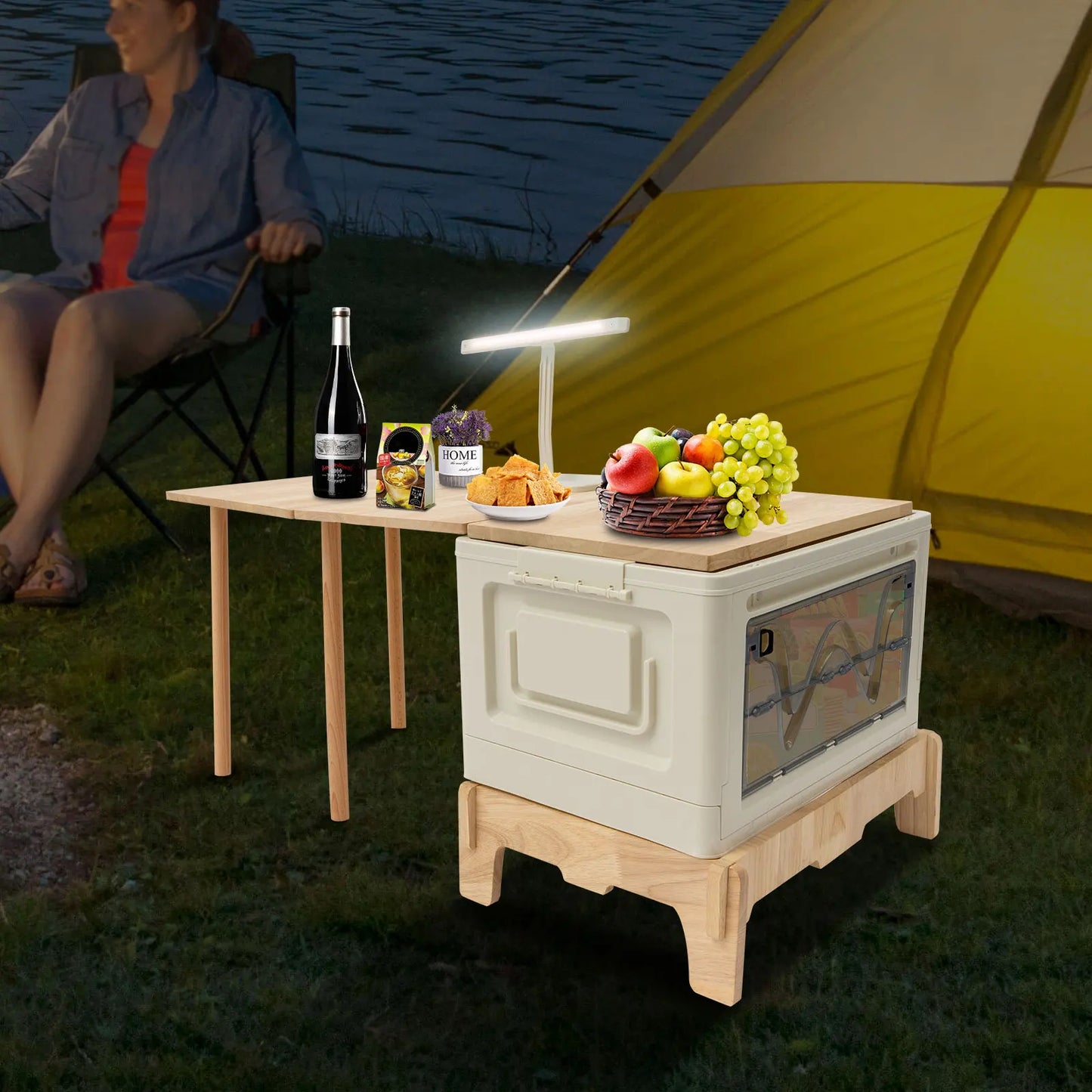 Folding Camping Table with Storage Space, Small Portable Foldable Compartment Table Suitable for Indoor, Outdoor, Barbecue