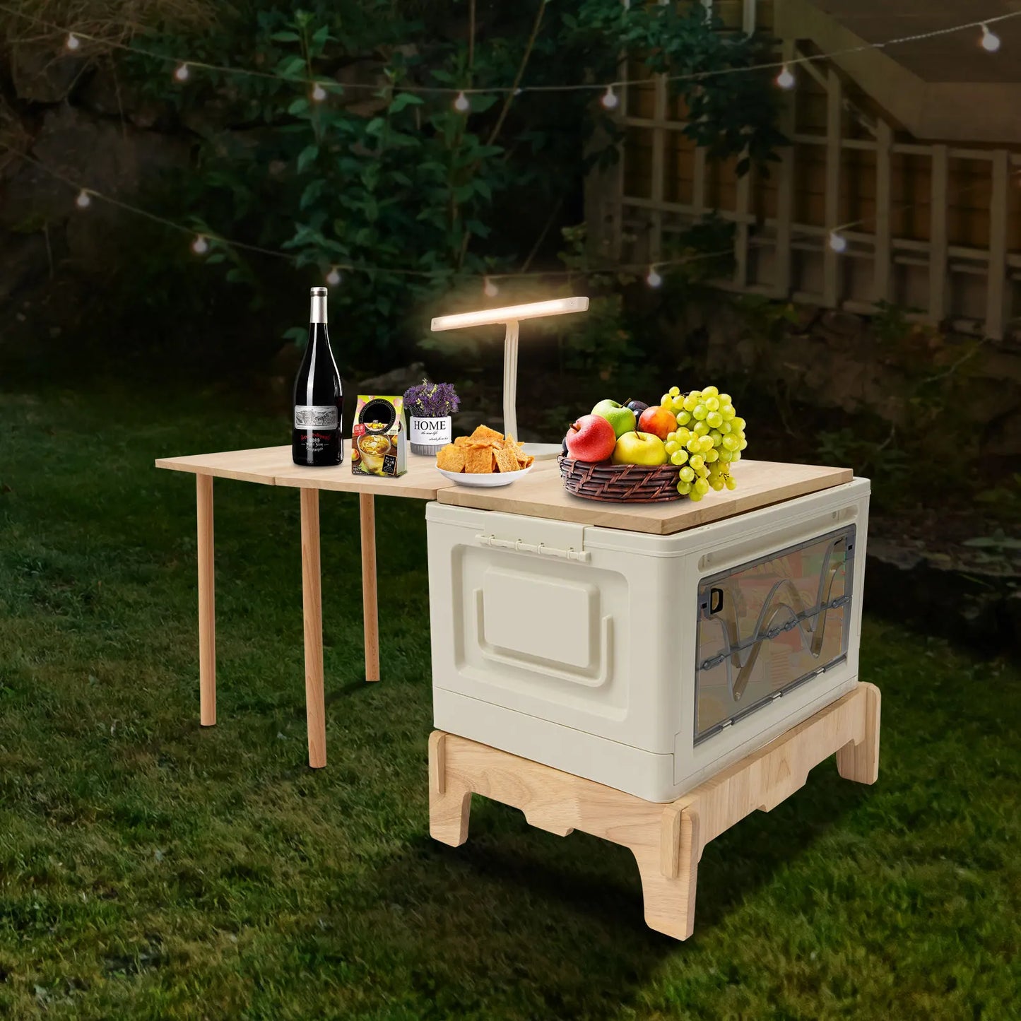 Folding Camping Table with Storage Space, Small Portable Foldable Compartment Table Suitable for Indoor, Outdoor, Barbecue