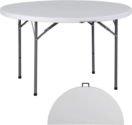 Round Folding Table 48" Portable Plastic Dining Card Table for Camping Party Indoor Outdoor White