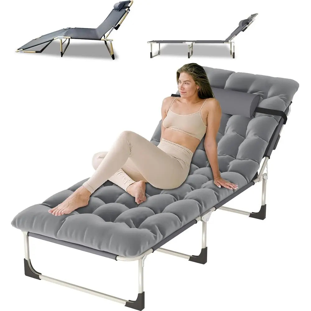 Folding Camping Cot, 28.7in 5-Position Adjustable Recliner, 500LB Capacity, 800D Oxford Cloth with Pillow & Mattress