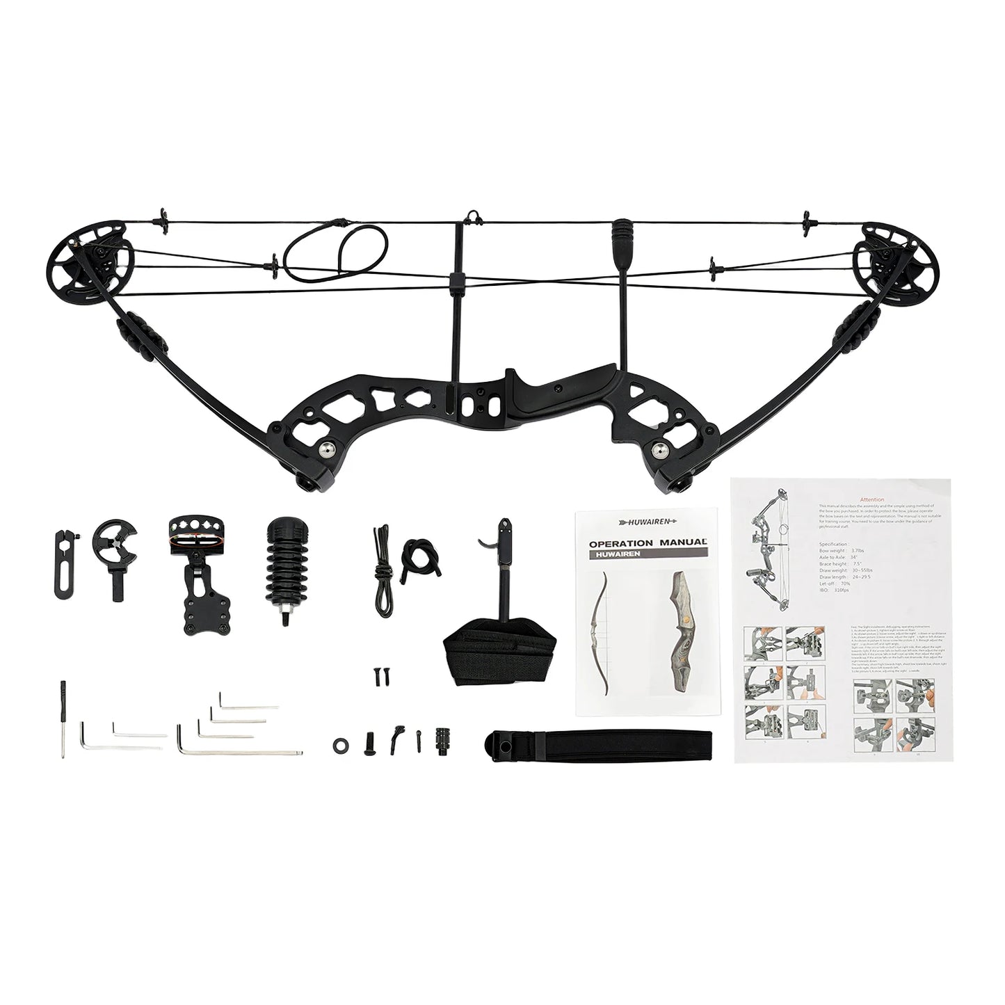 Compound Bow for Adults Right Hand with 12 Arrows and Hunting Kit Draw weight and cams Fully Adjustable for Hunting Training