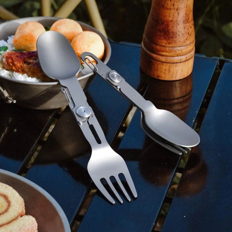 Titanium Folding Spork 2-in-1 Spoon Fork Combo for Camping Hiking Backpacking, Lightweight Portable Outdoor Utensil (1PC)