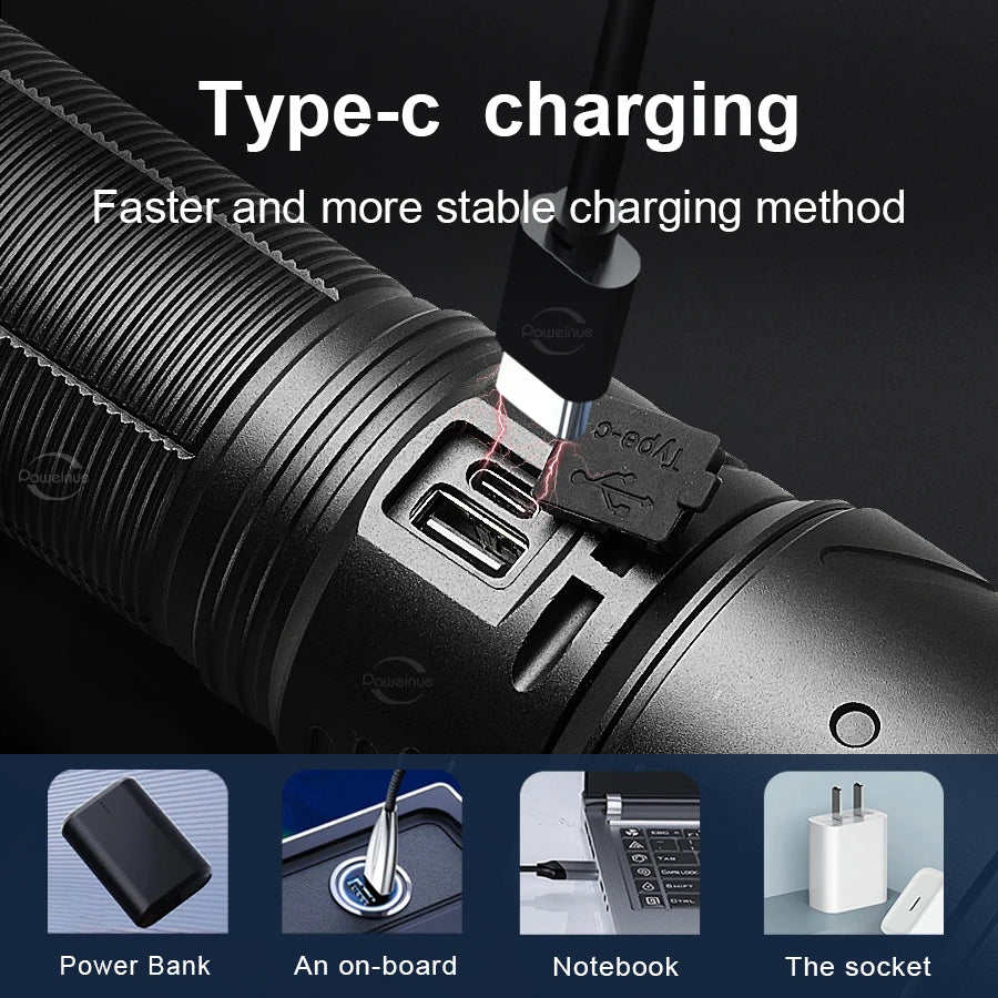 2026 New Ultra Bright LED Flashlight USB Rechargeable Zoom Flashlights Long Range 6000M Tactical Torch Camping Fishing Work Lamp